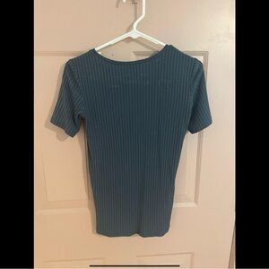 Elegant  blue Ribbed Short Sleeve Top